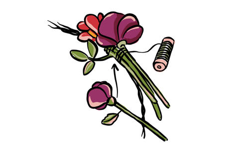Illustrasjon av andre steg for hvordan lage blomsterkrans