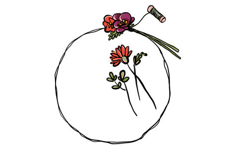 Illustrasjon av første steg for hvordan lage blomsterkrans