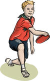Illustrasjon av en speider som kaster en frisbee.
