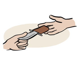 Illustrasjon av hvordan man gir fra seg en spikkekniv.