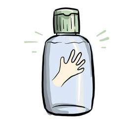 Illustrasjon av en flaske med antibac.