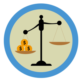 Illustrasjon av aktivitetsmerke Pengebruk for vandrere.