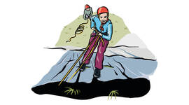 Illustrasjon av speider som rappellerer.